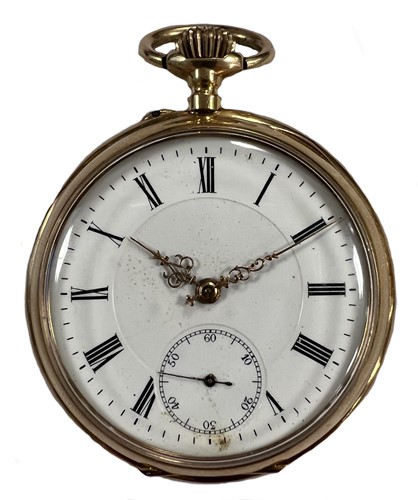 Lot 330 - Unsigned - A Swiss 14ct gold open faced pocket watch