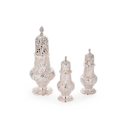 Lot 486 - A trio of George III 18th century silver casters
