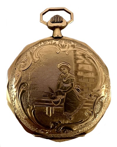 Lot 321 - Unsigned - A Swiss 14ct gold hunter pocket watch