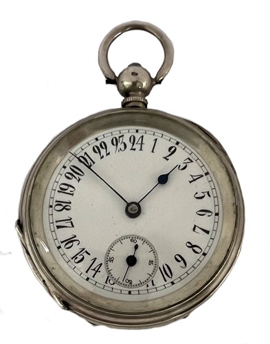 Lot 309 - Unsigned - A Swiss silver 24 hour open faced pocket watch