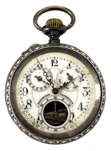 Lot 305 - Unsigned - A calendar with moonphase open faced pocket watch