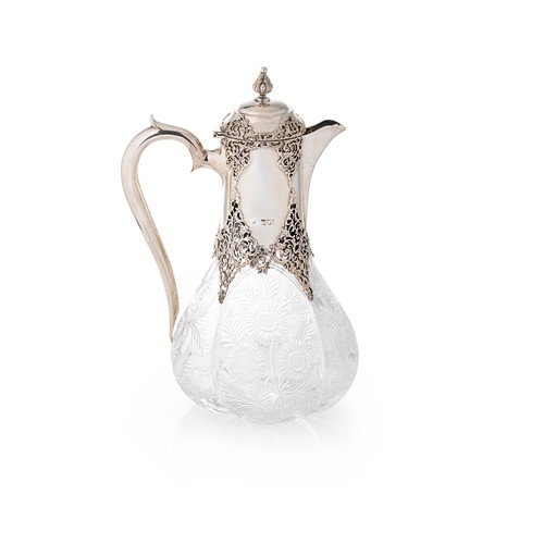 Lot 526 - A Victorian silver mounted glass claret jug