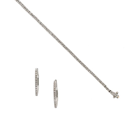 Lot 172 - A diamond line bracelet together with a pair of diamond hoop earrings