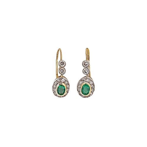 Lot 95 - A pair of emerald and diamond ear pendants