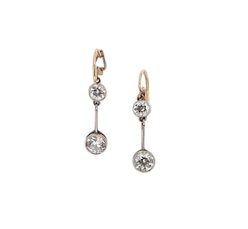 Lot 265 - A pair of diamond drop ear pendants