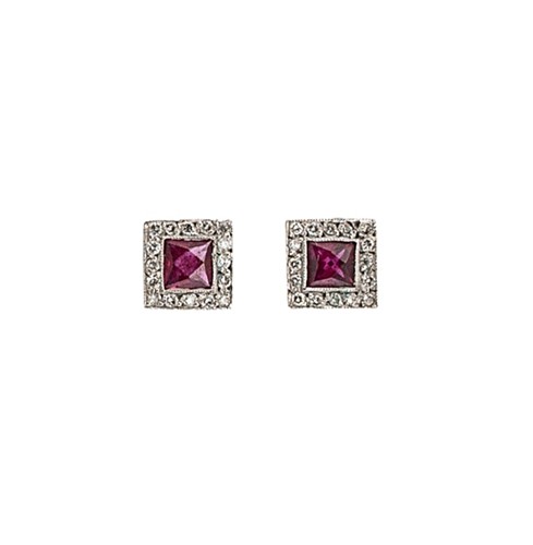 Lot 148 - A pair of ruby and diamond ear studs