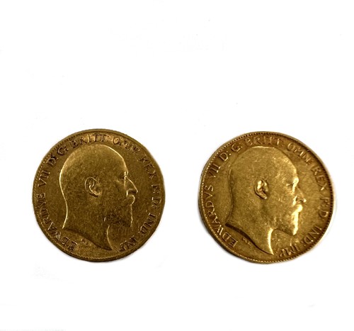Lot 443 - Two Edward VII half sovereigns.