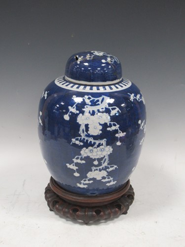 Lot 35 - A Chinese blue and white ginger jar and cover,...