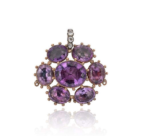 Lot 73 - A Georgian amethyst and diamond pendant/brooch