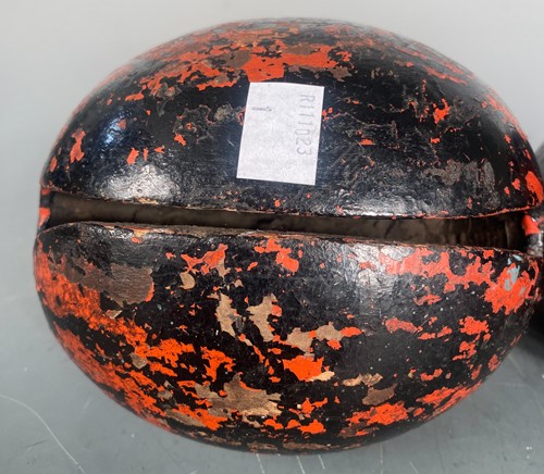 Lot 23 - A pair of Japanese carved and red lacquered Zen temple bells, Mokuygo, late Meiji Period