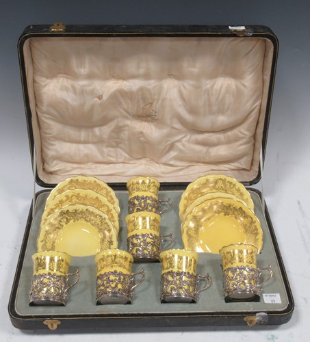 Lot 52 - A Coalport porcelain set of six yellow ground...