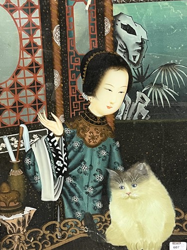 Lot 607 - A Chinese painting on glass and another...