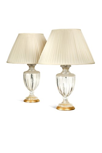 Lot 739 - A pair of glass baluster shaped table lamps, modern