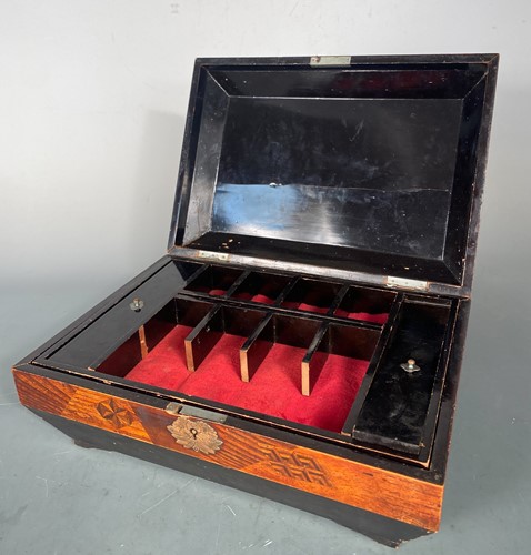 Lot 62 - Japanese parquetry inlaid wooden jewellery box, Late Meiji Period circa 1890