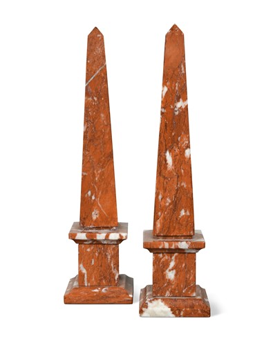 Lot 813 - A pair of red marble obelisks, 20th century