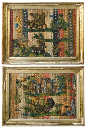 Lot 526 - A pair of beadwork pictures, 18th century