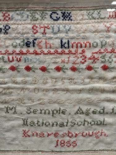 Lot 510 - Two needlework band samplers (one dated 1855)...