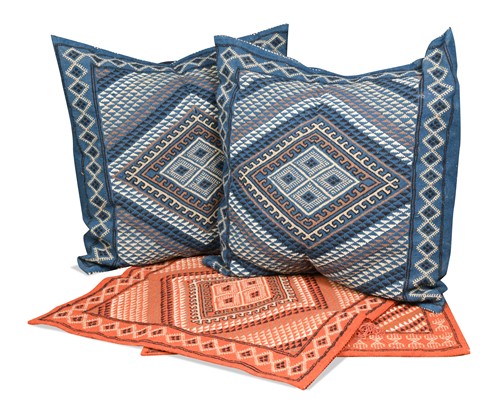 Lot 703 - A pair of large blue hand woven Tunisian cushions, 20th century