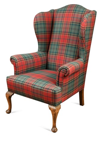 Lot 801 - A George III style walnut wing back armchair