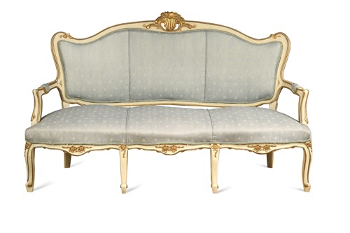 Lot 817 - A Louis XV style white painted and parcel gilt settee