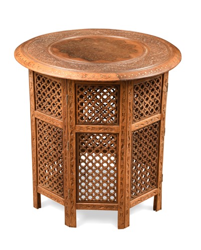 Lot 632 - An Anglo-Indian pierced and brass inlaid occasional table, early 20th century