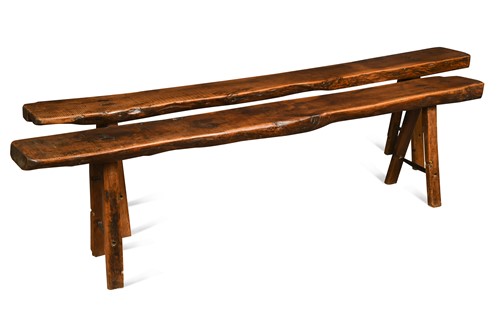 Lot 486 - A near pair of yew wood benches, 19th century