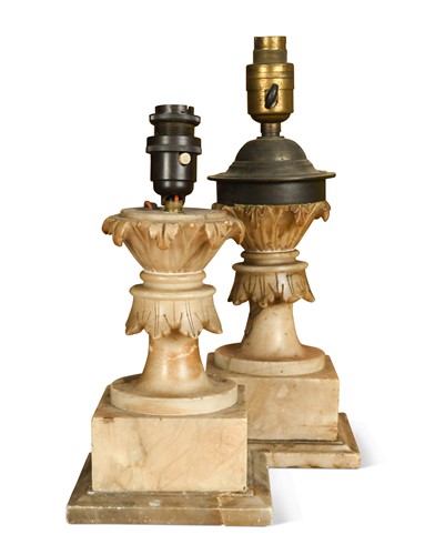 Lot 565 - A pair of alabaster table lamps, 19th century