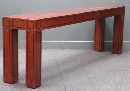Lot 451 - A long fruitwood console table with ebonised...