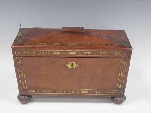 Lot 122 - A Rosewood and brass inlayed tea caddy of...