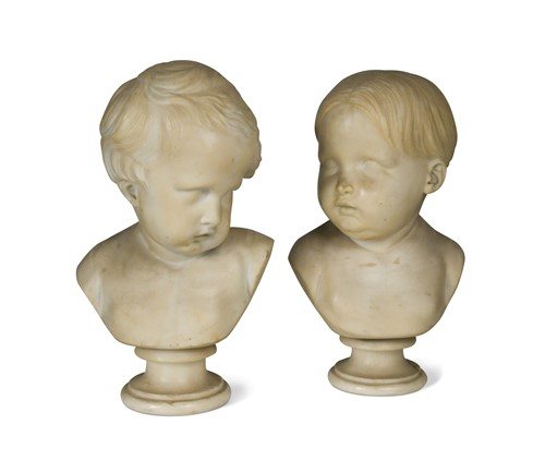 Lot 713 - After François Duquesnoy (French 1597-1643). a pair of marble buss of infants, 19th century