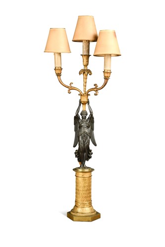Lot 677 - A three light gilt bronze candelabrum, 19th century