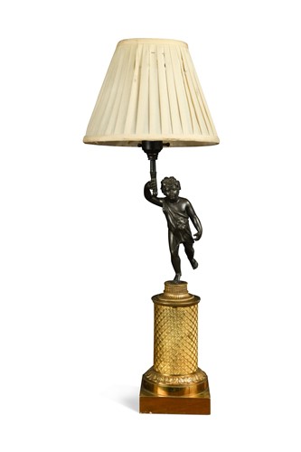 Lot 627 - A bronze lamp with gilt metal base of a young Hercules, late 19th century
