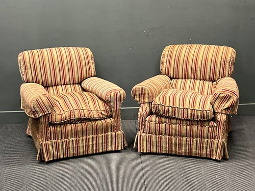 Lot 676 - Two Edwardian deep armchairs, both upholstered...