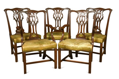 Lot 657 - A set of eight George III style mahogany dining chairs, 19th century