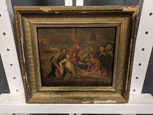 Lot 556 - The deposition of Christ oil on panel 23 x 28cm