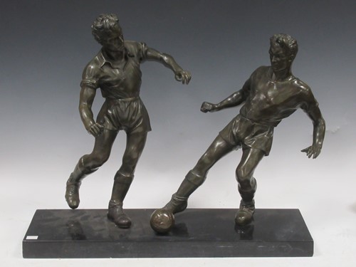 Lot 112 - A bronze model of two football players, 62 x 50cm