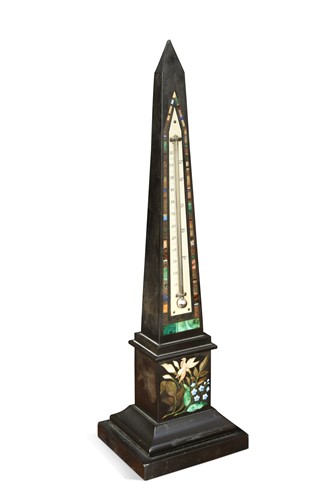 Lot 779 - A black marble obelisk desk thermometer, Ashford, Derbyshire England, circa 1850