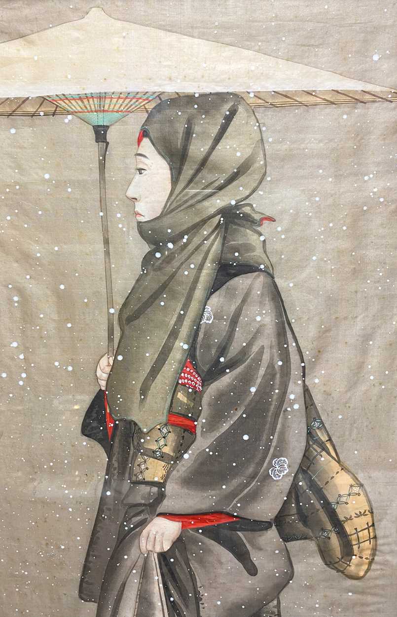 Lot 103 - Four Japanese paintings on silk, circa 1900