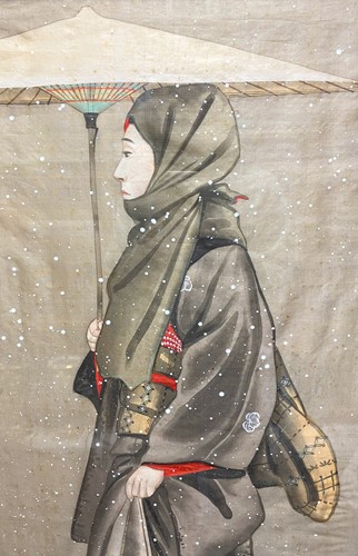 Lot 103 - Four Japanese paintings on silk, circa 1900
