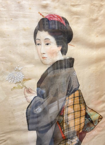 Lot 103 - Four Japanese paintings on silk, circa 1900