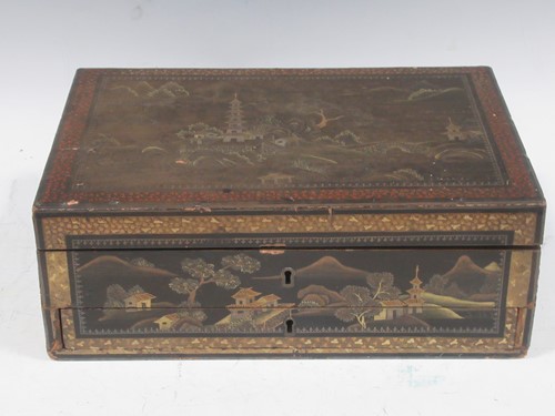 Lot 142 - Three Chinese export black lacquered boxes and...