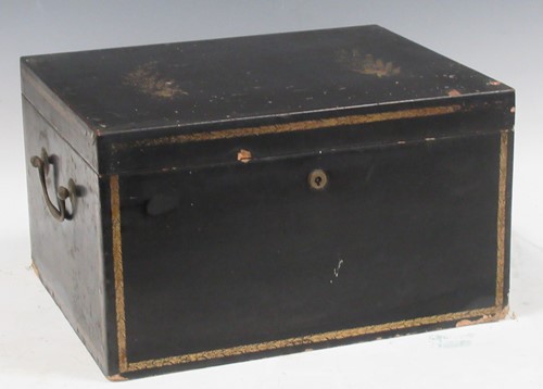 Lot 77 - A black lacquered pen work box, 19th century,...