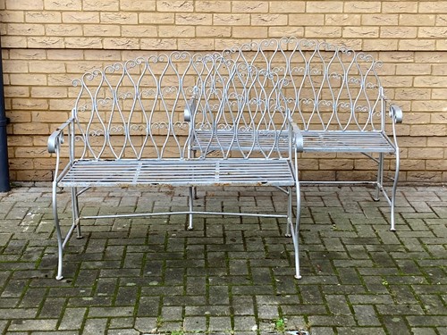 Lot 936 - A pair of silver painted wrought metal garden...