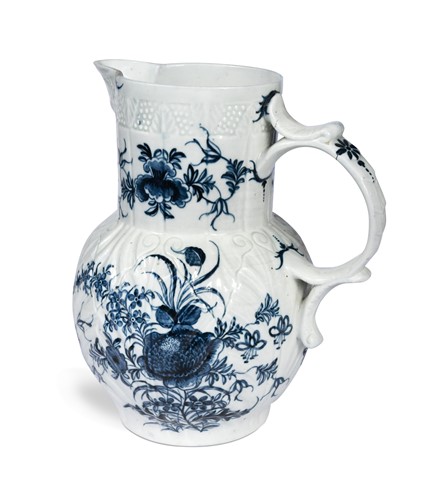 Lot 390 - A Liverpool blue and white mask jug, circa 1770