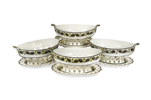 Lot 466 - A set of four Sewell (St. Anthony's Pottery) pearlware dessert baskets and stands, circa 1805