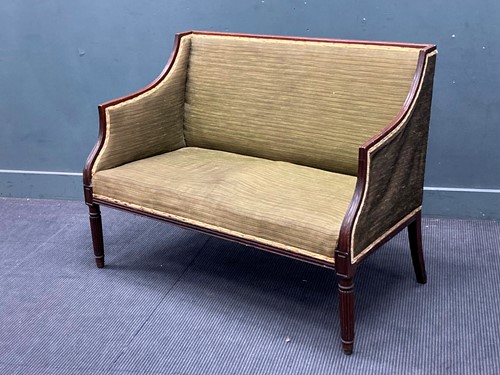 Lot 842 - A Louis XVI style mahogany settee on reeded...