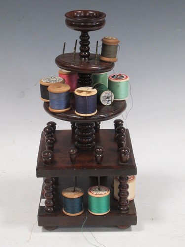 Lot 46 - A 19th century yewwood cotton bobbin stand...