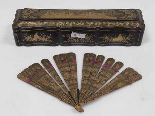 Lot 61 - A Chinese 19th century black lacquer fan box,...