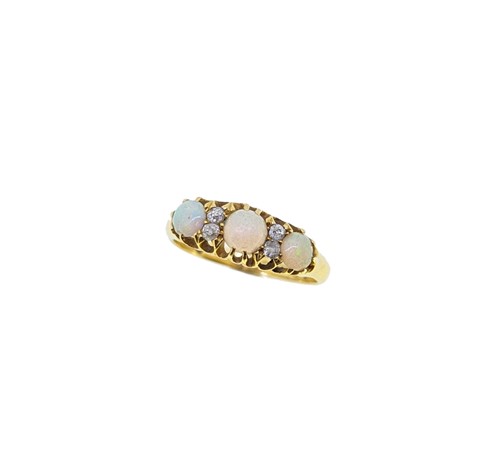 Lot 187 - A Victorian 18ct gold opal and diamond ring