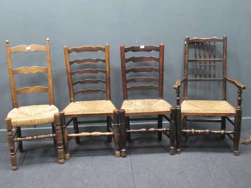 Lot 920 - Various provincial stick-back chairs with rush...
